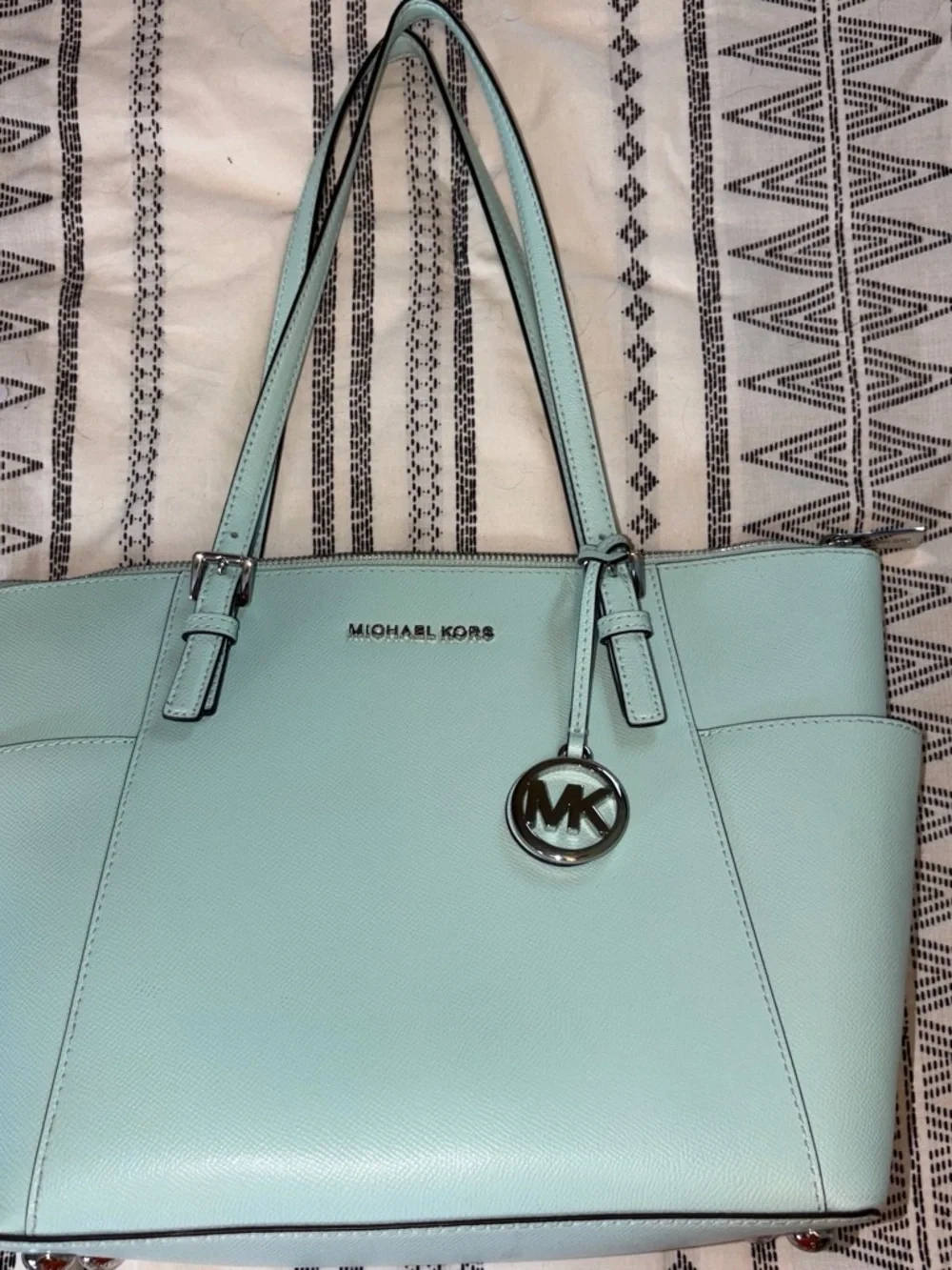 Michael Kors Mint Green Leather Tote with MK Charm